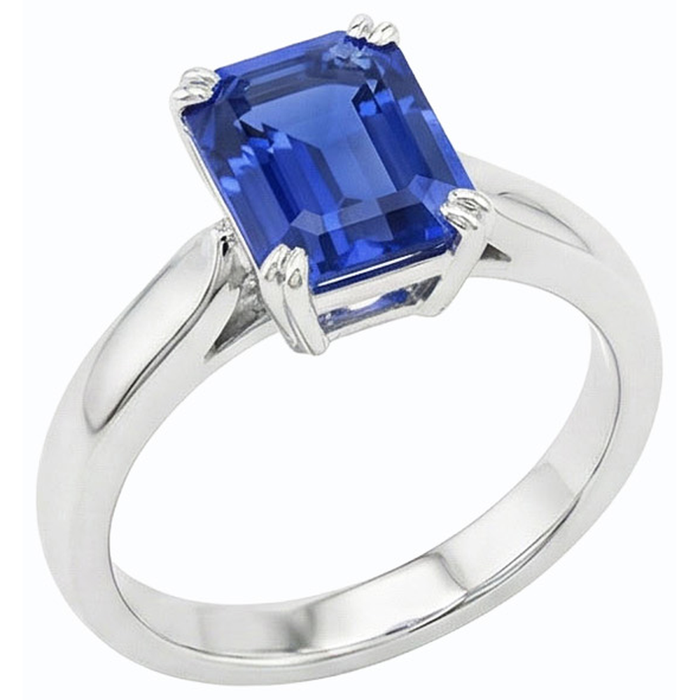Natural Real ( Not Lab Grown )  Emerald Solitaire Blue Sapphire Ring 3 Carats Prong Set