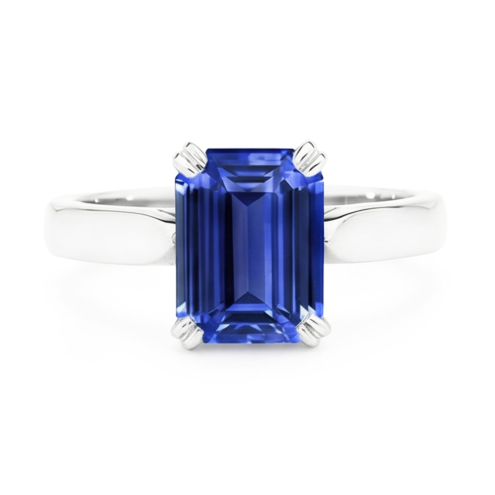 Natural Real ( Not Lab Grown )  Emerald Solitaire Blue Sapphire Ring 3 Carats Prong Set