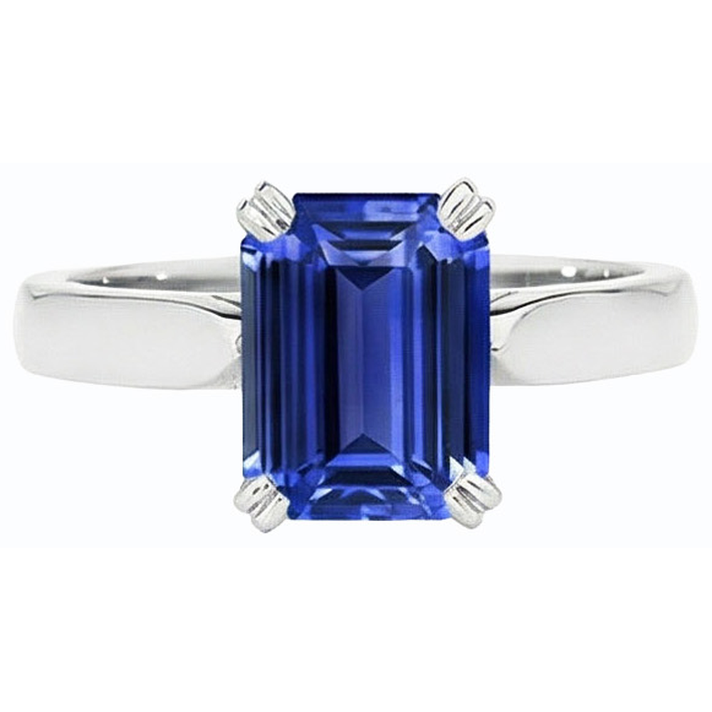 Natural Real ( Not Lab Grown )  Emerald Solitaire Blue Sapphire Ring 3 Carats Prong Set
