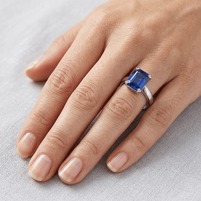 Natural Real ( Not Lab Grown )  Emerald Solitaire Blue Sapphire Ring 3 Carats Prong Set