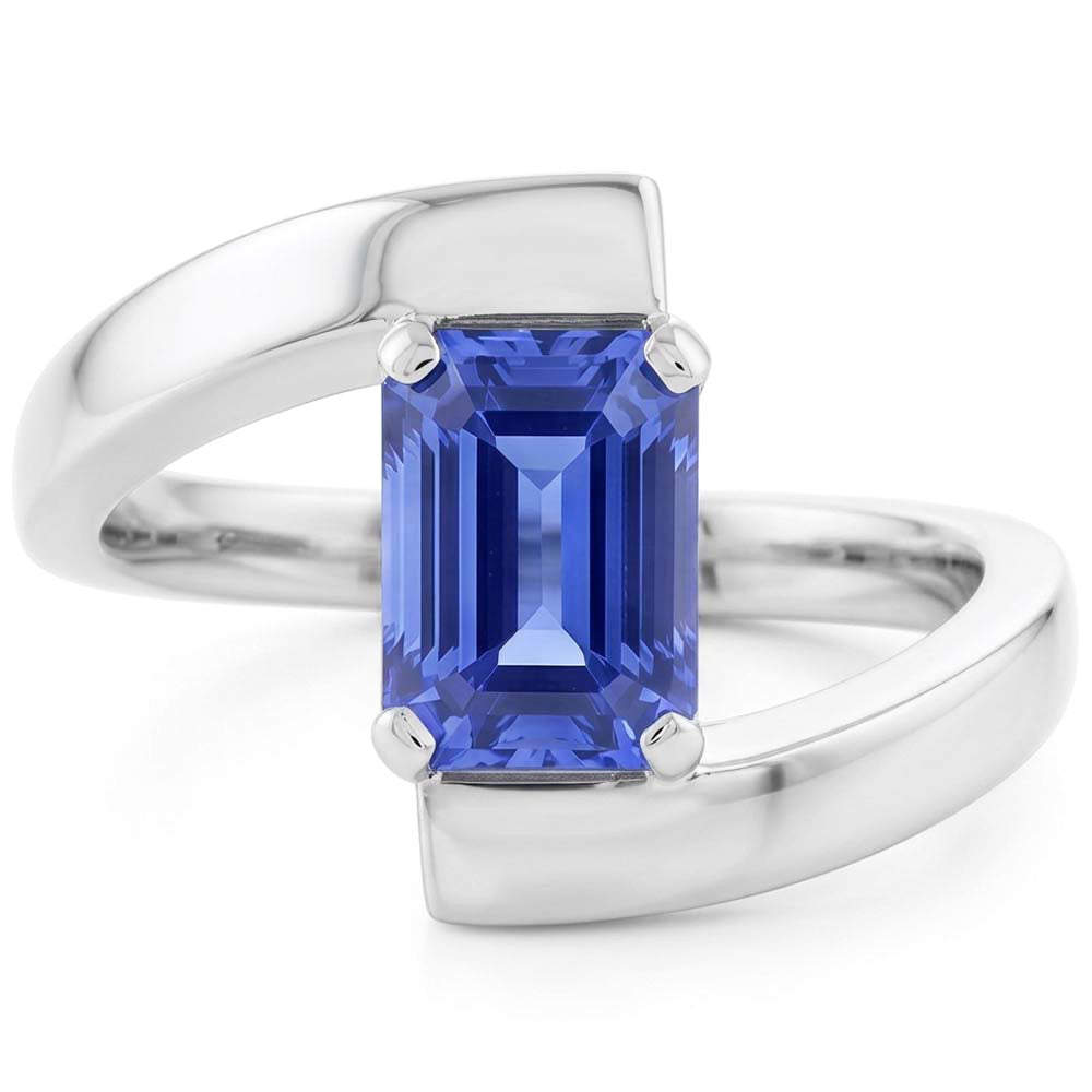 Natural Real ( Not Lab Grown )  Emerald Solitaire Ceylon Sapphire Ring Tension Style 1.50 Carats