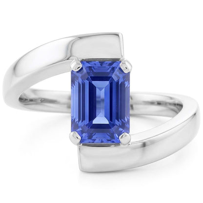 Natural Real ( Not Lab Grown )  Emerald Solitaire Ceylon Sapphire Ring Tension Style 1.50 Carats