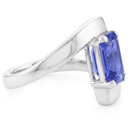 Natural Real ( Not Lab Grown )  Emerald Solitaire Ceylon Sapphire Ring Tension Style 1.50 Carats