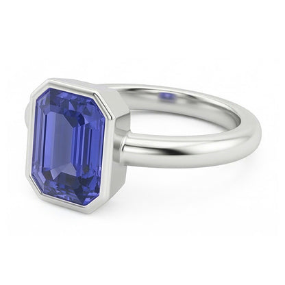 Natural Real ( Not Lab Grown )  Emerald Solitaire Ring Bezel Set Sri Lankan Sapphire 1.50 Carats