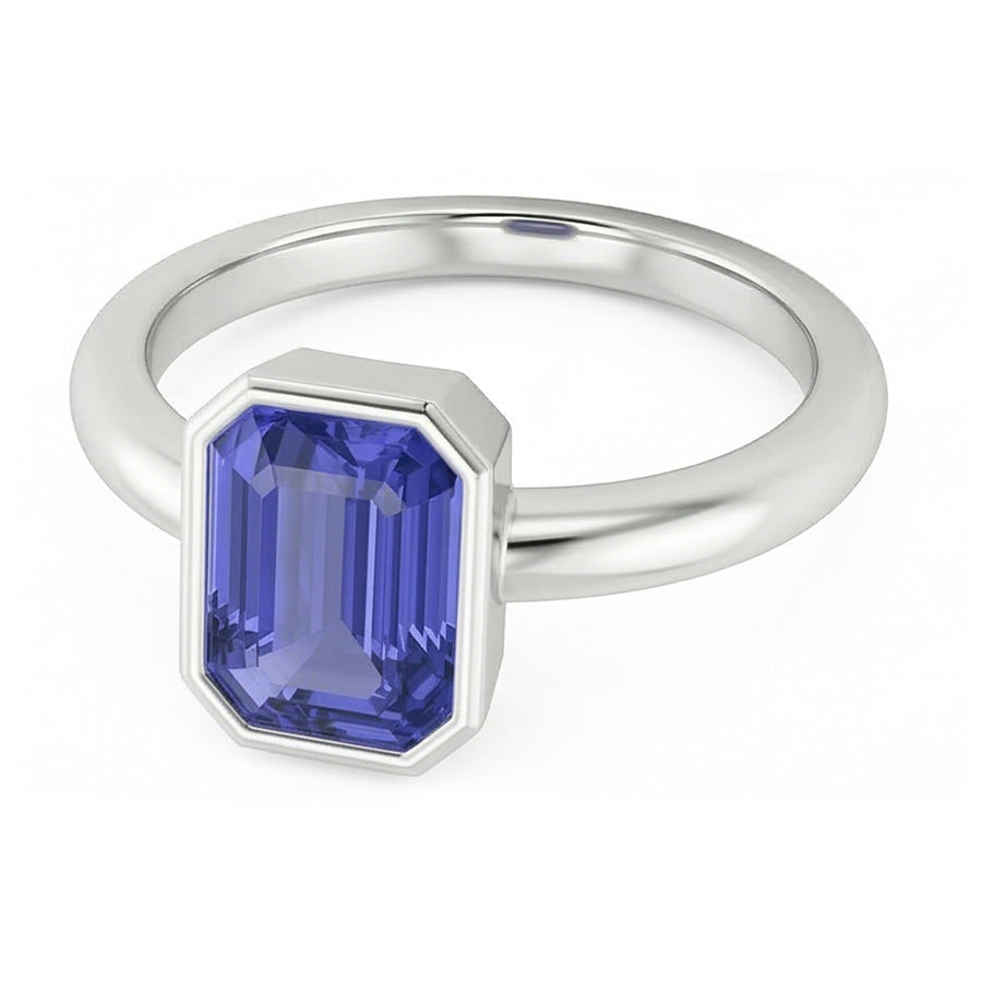 Natural Real ( Not Lab Grown )  Emerald Solitaire Ring Bezel Set Sri Lankan Sapphire 1.50 Carats