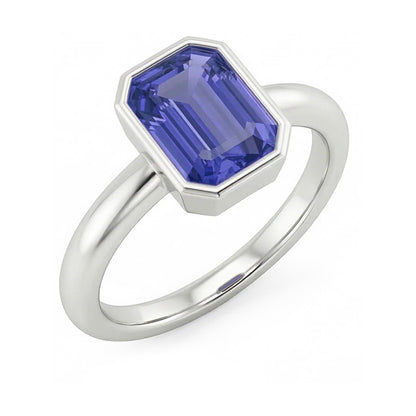 Natural Real ( Not Lab Grown )  Emerald Solitaire Ring Bezel Set Sri Lankan Sapphire 1.50 Carats