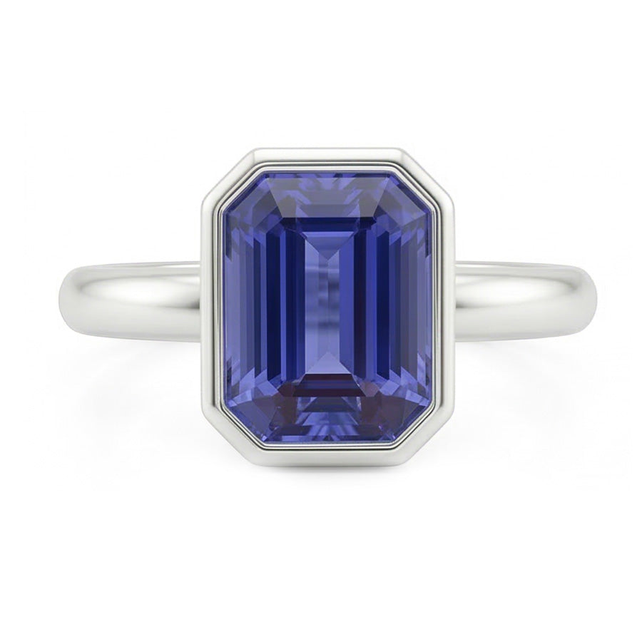 Natural Real ( Not Lab Grown )  Emerald Solitaire Ring Bezel Set Sri Lankan Sapphire 1.50 Carats
