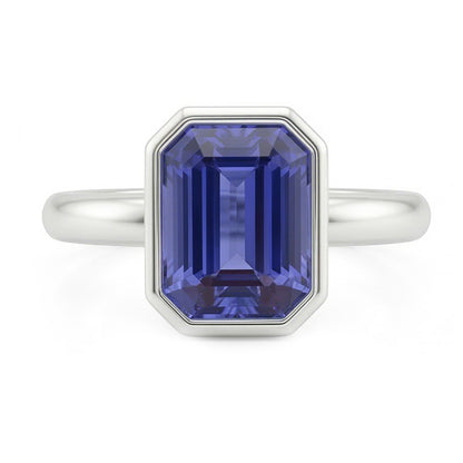 Natural Real ( Not Lab Grown )  Emerald Solitaire Ring Bezel Set Sri Lankan Sapphire 1.50 Carats