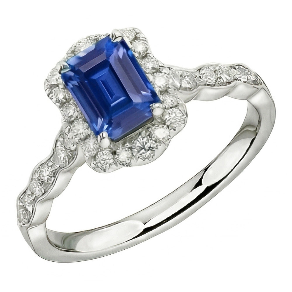 Natural Real ( Not Lab Grown )  Emerald Solitaire Sapphire Ring With Accents Flower Style 3 Carats