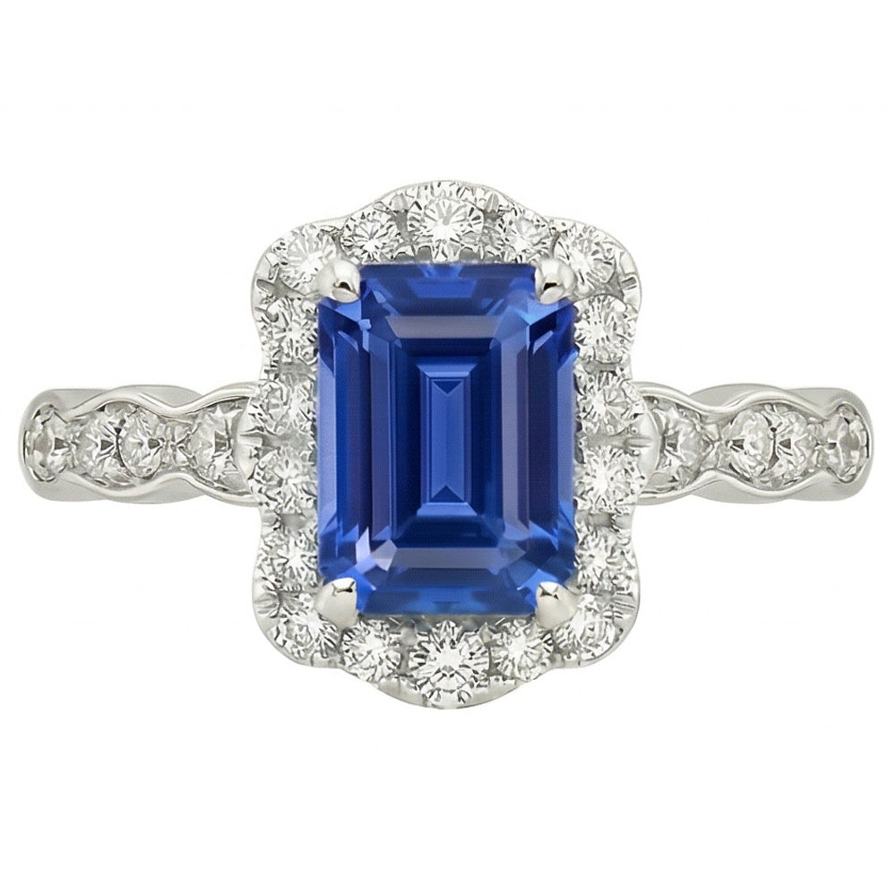 Natural Real ( Not Lab Grown )  Emerald Solitaire Sapphire Ring With Accents Flower Style 3 Carats