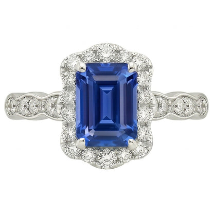 Natural Real ( Not Lab Grown )  Emerald Solitaire Sapphire Ring With Accents Flower Style 3 Carats