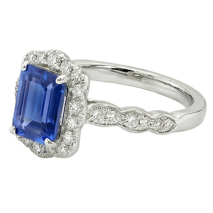 Natural Real ( Not Lab Grown )  Emerald Solitaire Sapphire Ring With Accents Flower Style 3 Carats