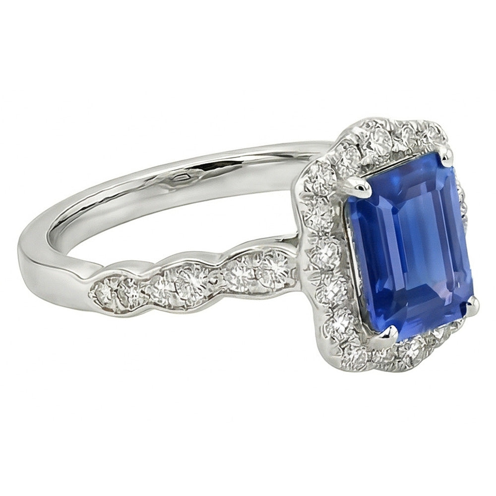 Natural Real ( Not Lab Grown )  Emerald Solitaire Sapphire Ring With Accents Flower Style 3 Carats