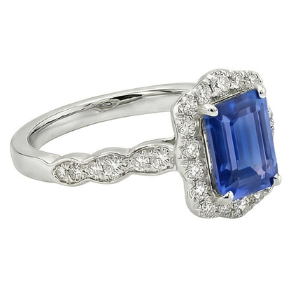 Natural Real ( Not Lab Grown )  Emerald Solitaire Sapphire Ring With Accents Flower Style 3 Carats