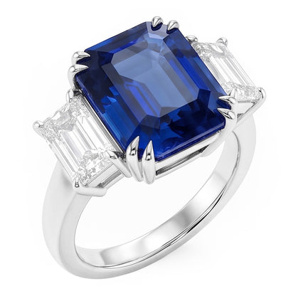 Natural Real ( Not Lab Grown )  Emerald Three Stone Blue Sapphire Ring 3.50 Carats Women’s Jewelry
