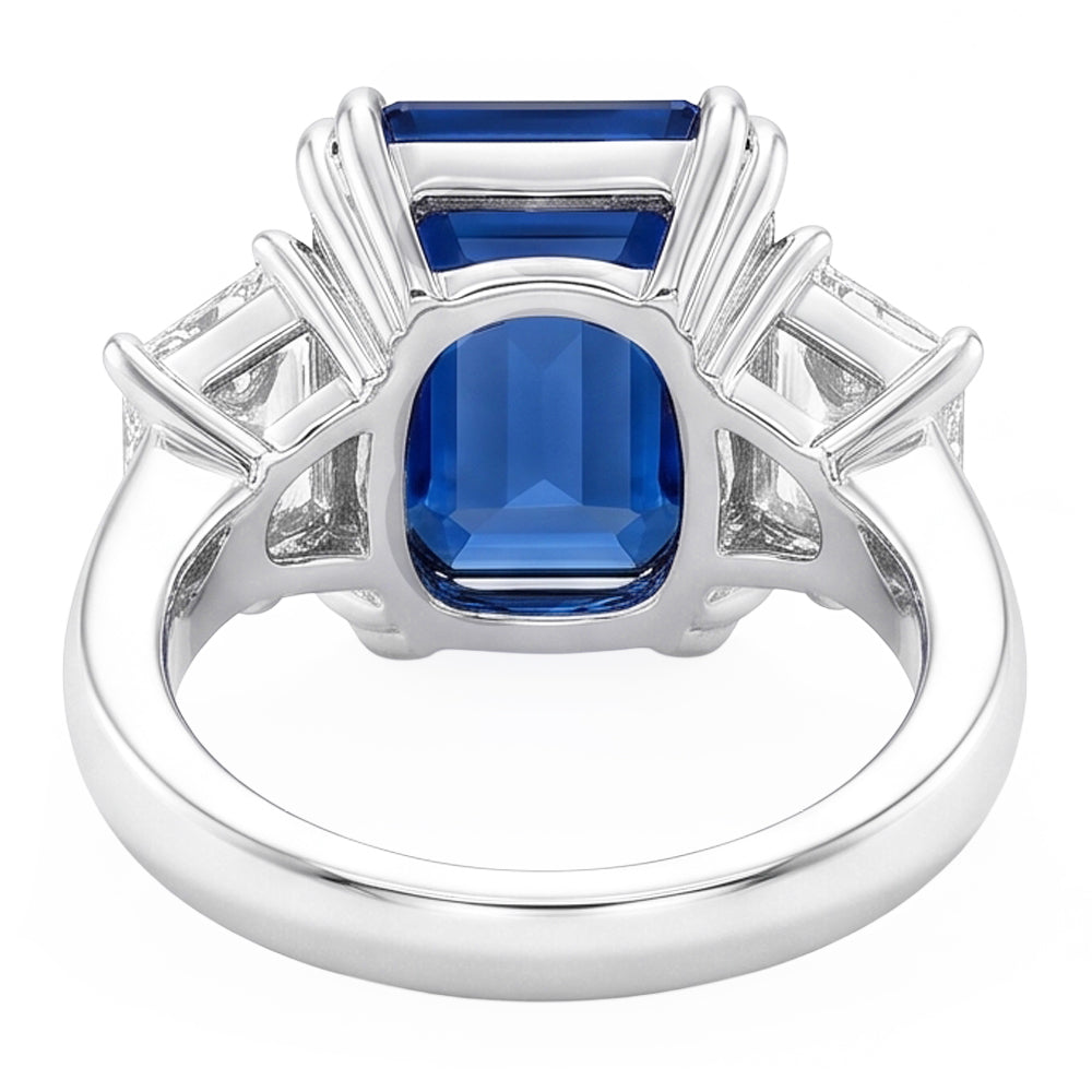 Natural Real ( Not Lab Grown )  Emerald Three Stone Blue Sapphire Ring 3.50 Carats Women’s Jewelry