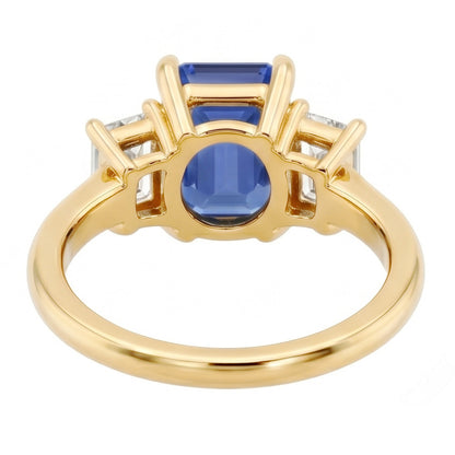 Natural Real ( Not Lab Grown )  Engagement 3 Stone Blue Sapphire Emerald & Baguette Cut Ring 3 Carats