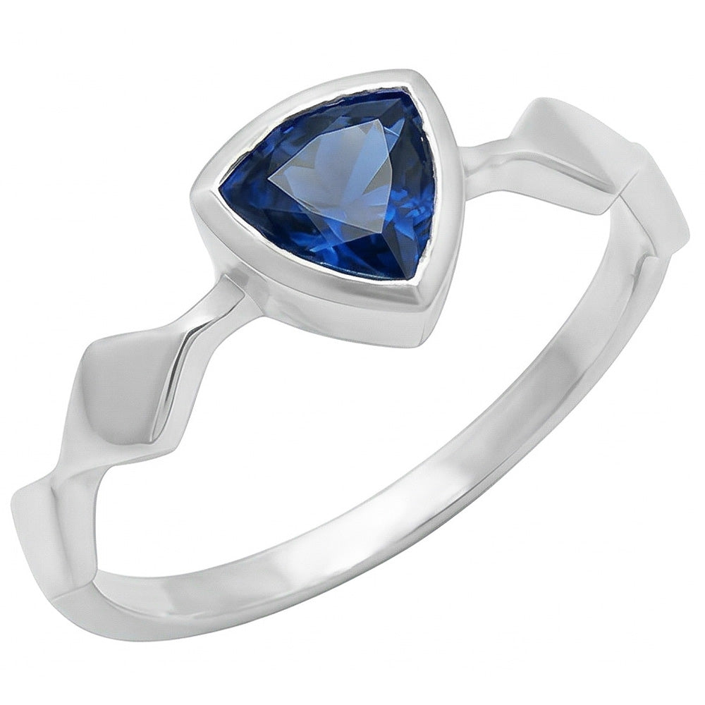 Natural Real ( Not Lab Grown )  Engagement Solitaire Ring Trillion Bezel Set Blue Sapphire 1 Carat
