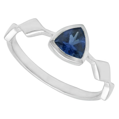 Natural Real ( Not Lab Grown )  Engagement Solitaire Ring Trillion Bezel Set Blue Sapphire 1 Carat