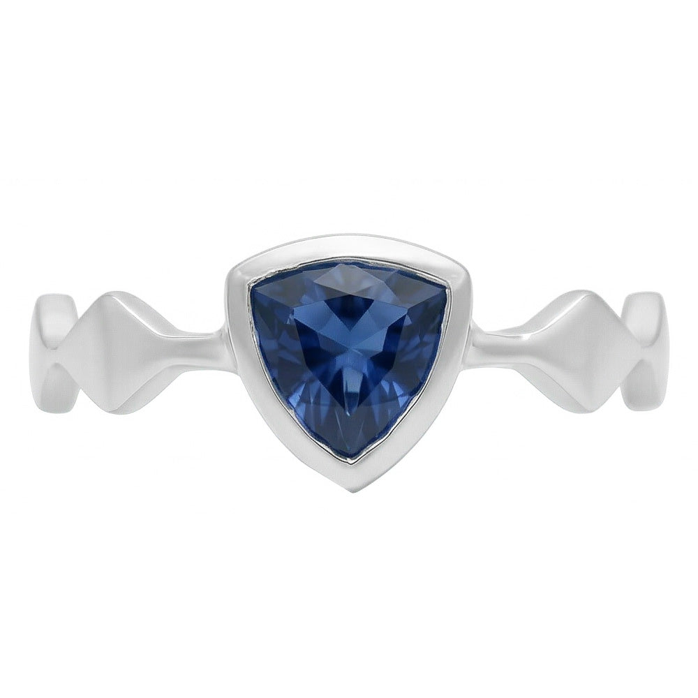 Natural Real ( Not Lab Grown )  Engagement Solitaire Ring Trillion Bezel Set Blue Sapphire 1 Carat