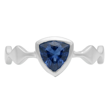Natural Real ( Not Lab Grown )  Engagement Solitaire Ring Trillion Bezel Set Blue Sapphire 1 Carat