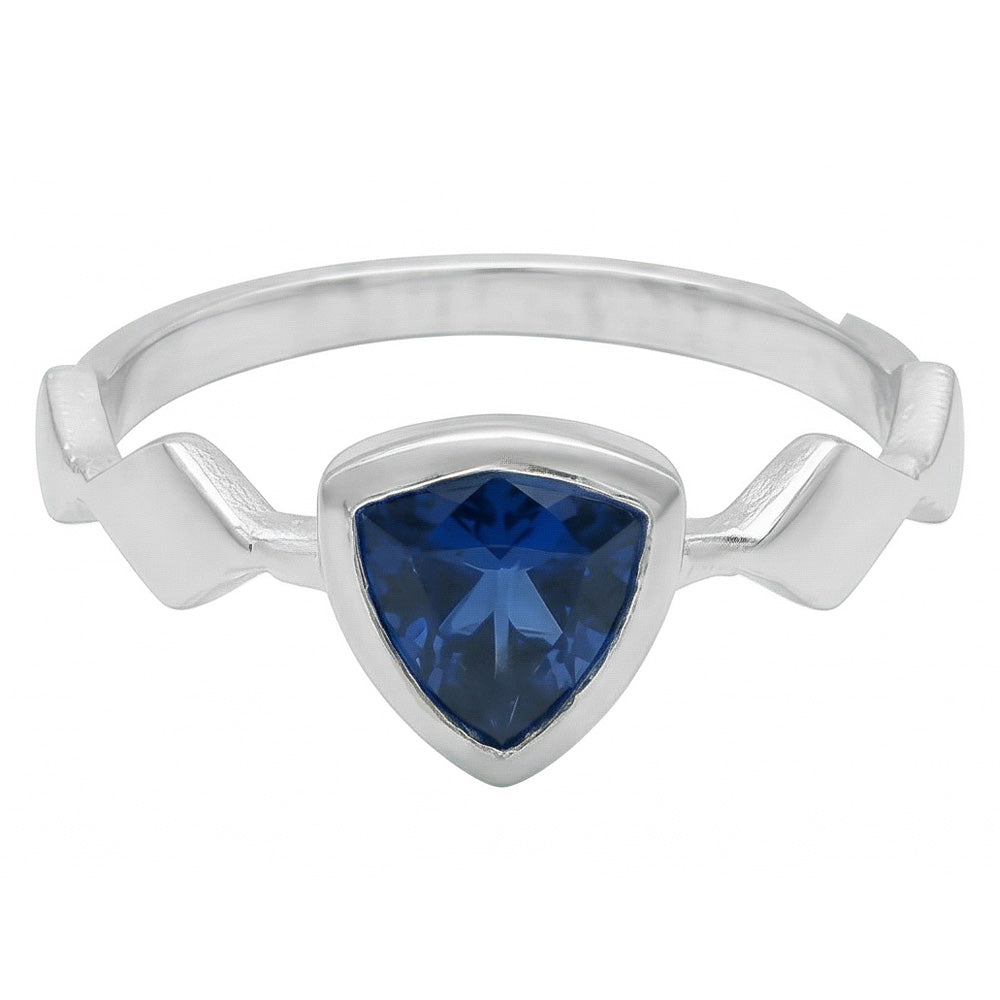 Natural Real ( Not Lab Grown )  Engagement Solitaire Ring Trillion Bezel Set Blue Sapphire 1 Carat