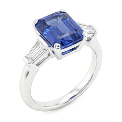 Natural Real ( Not Lab Grown )  Gemstone 3 Stone Ring Emerald Blue Sapphire 2.50 Carats Women Jewelry