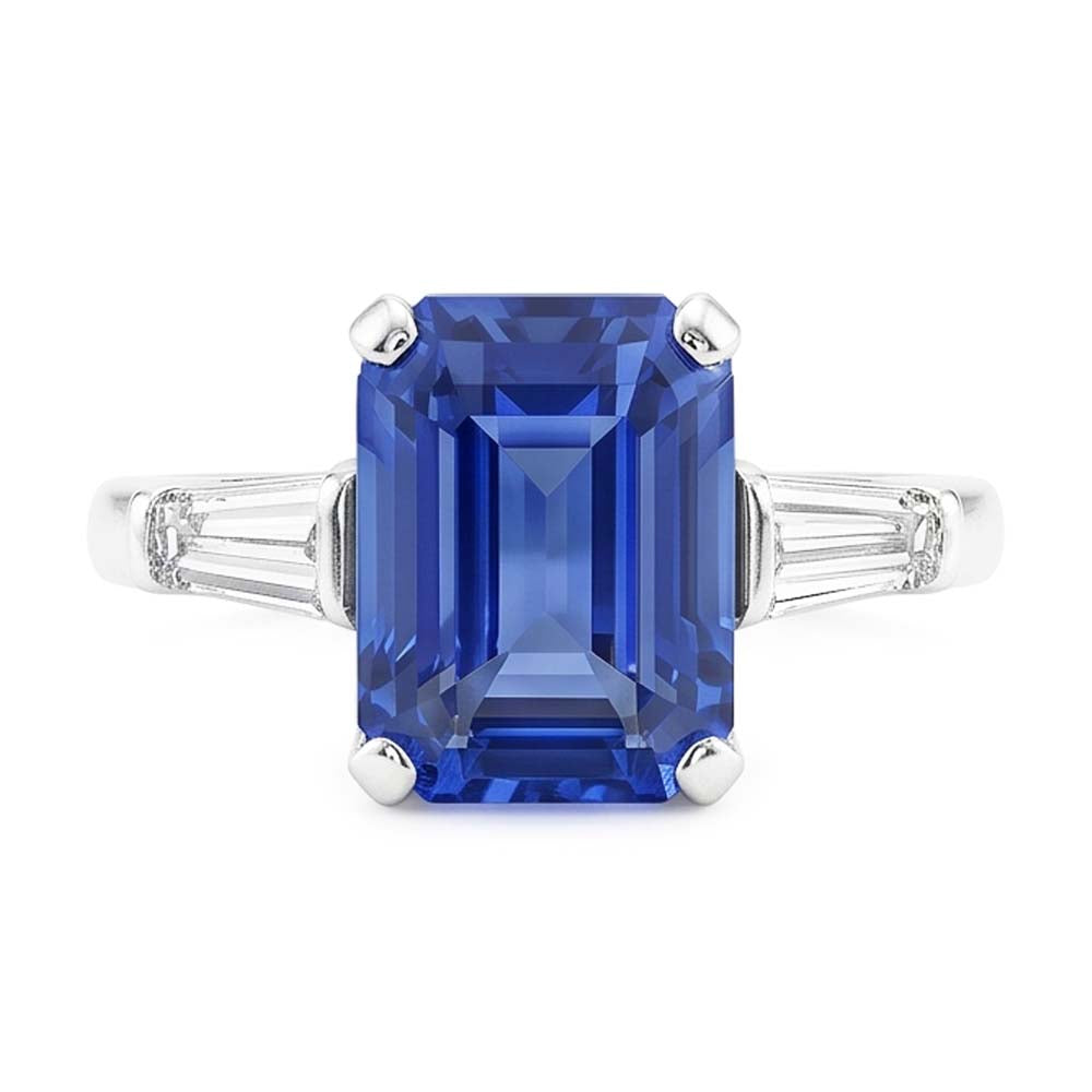 Natural Real ( Not Lab Grown )  Gemstone 3 Stone Ring Emerald Blue Sapphire 2.50 Carats Women Jewelry
