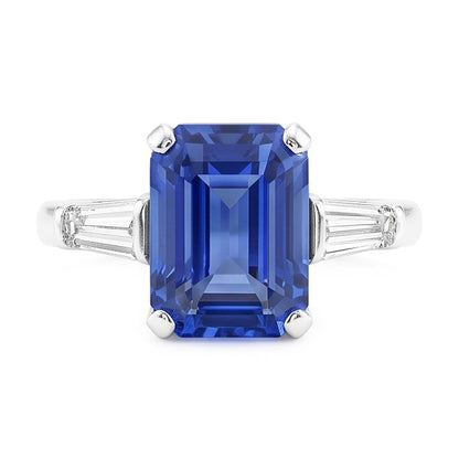 Natural Real ( Not Lab Grown )  Gemstone 3 Stone Ring Emerald Blue Sapphire 2.50 Carats Women Jewelry