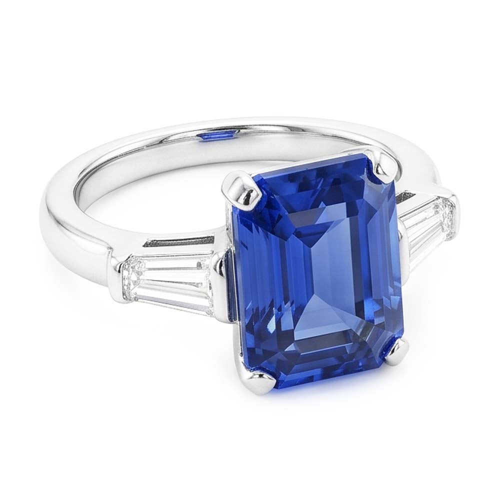 Natural Real ( Not Lab Grown )  Gemstone 3 Stone Ring Emerald Blue Sapphire 2.50 Carats Women Jewelry