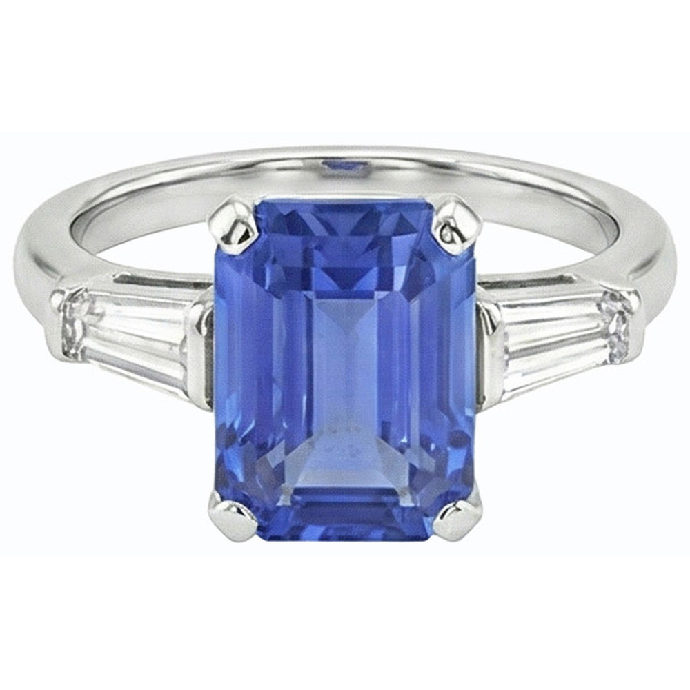 Natural Real ( Not Lab Grown )  Gemstone 3 Stone Ring Emerald Blue Sapphire 2.50 Carats Women Jewelry