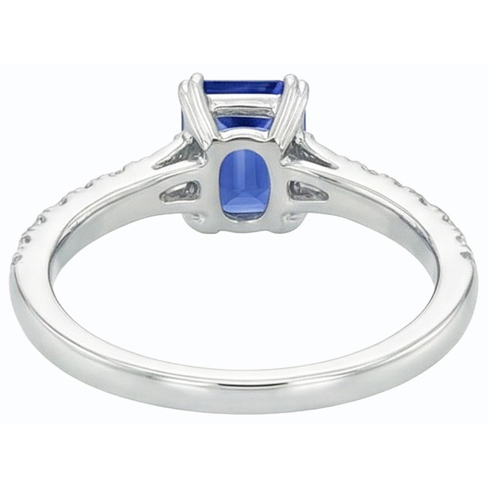 Natural Real ( Not Lab Grown )  Gemstone Blue Sapphire Ring Baguette & Round Accents 3.50 Carats