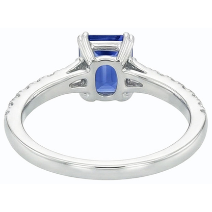 Natural Real ( Not Lab Grown )  Gemstone Blue Sapphire Ring Baguette & Round Accents 3.50 Carats