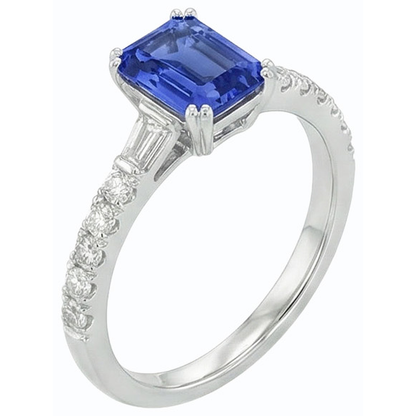 Natural Real ( Not Lab Grown )  Gemstone Blue Sapphire Ring Baguette & Round Accents 3.50 Carats