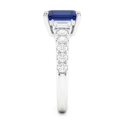 Natural Real ( Not Lab Grown )  Gemstone Blue Sapphire Ring Baguette & Round Accents 3.50 Carats