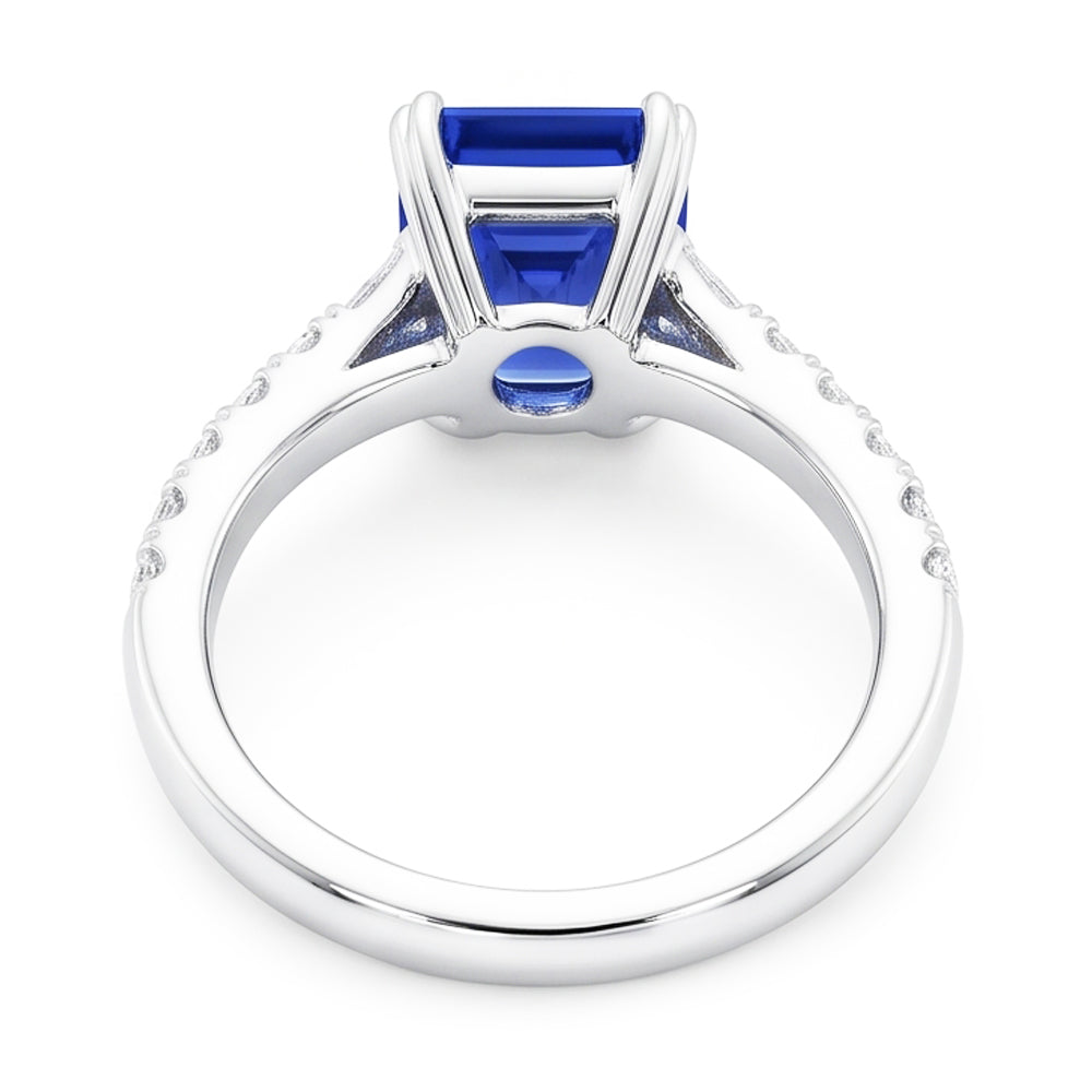 Natural Real ( Not Lab Grown )  Gemstone Blue Sapphire Ring Baguette & Round Accents 3.50 Carats