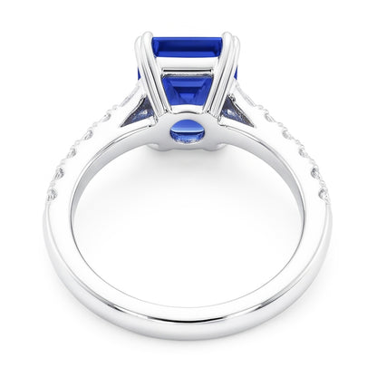 Natural Real ( Not Lab Grown )  Gemstone Blue Sapphire Ring Baguette & Round Accents 3.50 Carats