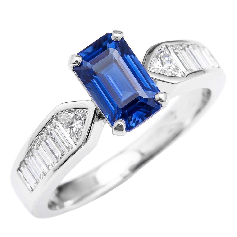 Natural Real ( Not Lab Grown )  Gemstone Blue Sapphire Ring Trillion & Baguettes Accented 3.50 Carats