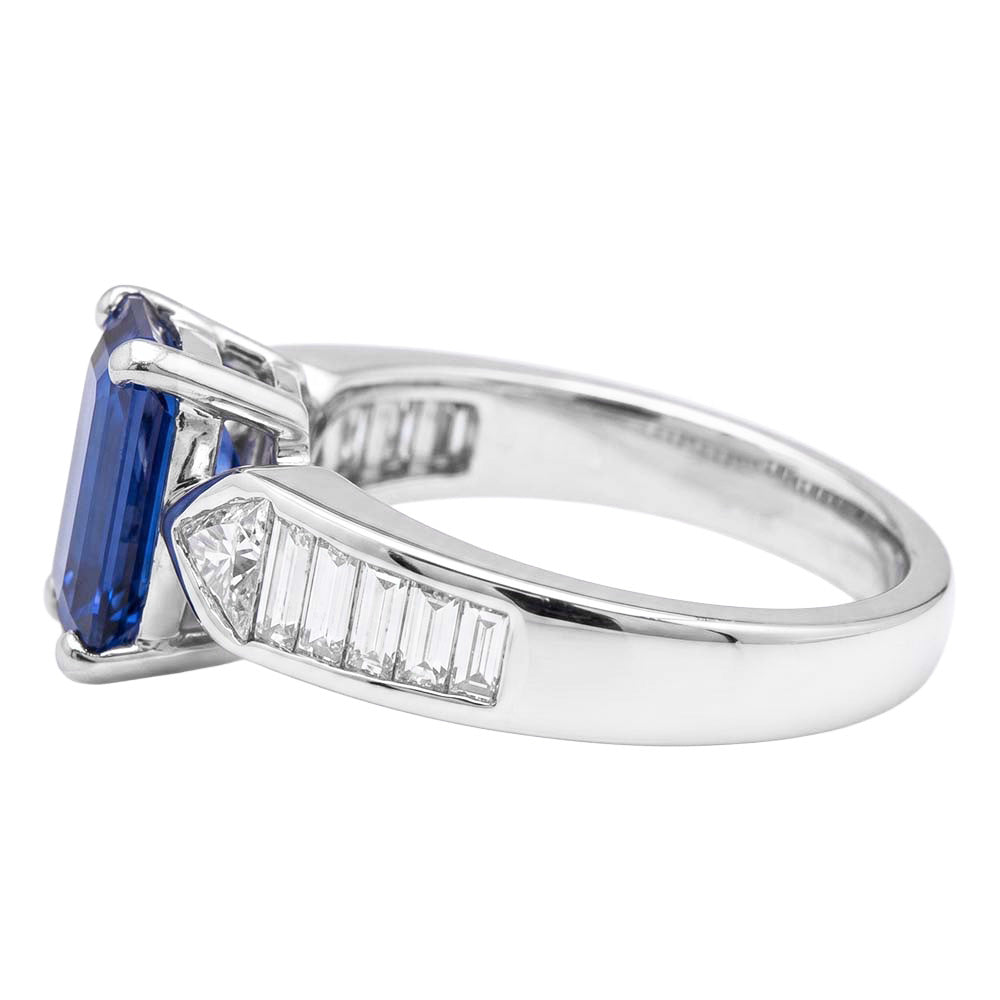 Natural Real ( Not Lab Grown )  Gemstone Blue Sapphire Ring Trillion & Baguettes Accented 3.50 Carats