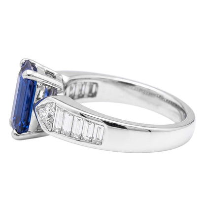 Natural Real ( Not Lab Grown )  Gemstone Blue Sapphire Ring Trillion & Baguettes Accented 3.50 Carats