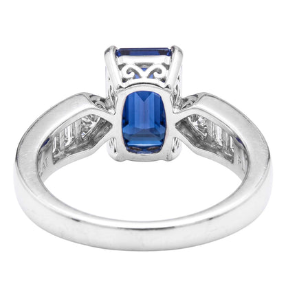 Natural Real ( Not Lab Grown )  Gemstone Blue Sapphire Ring Trillion & Baguettes Accented 3.50 Carats