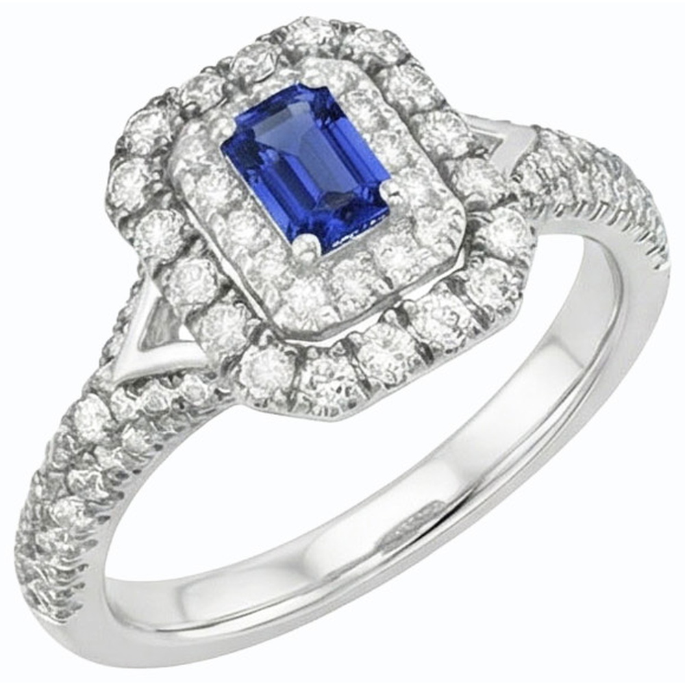 Natural Real ( Not Lab Grown )  Gemstone Double Halo Emerald Ceylon Sapphire Ring 3.50 Carats