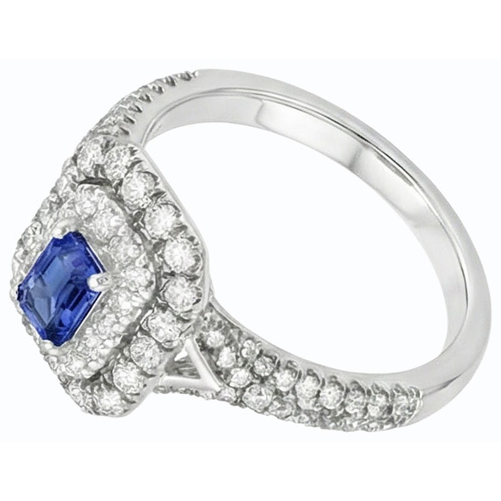 Natural Real ( Not Lab Grown )  Gemstone Double Halo Emerald Ceylon Sapphire Ring 3.50 Carats