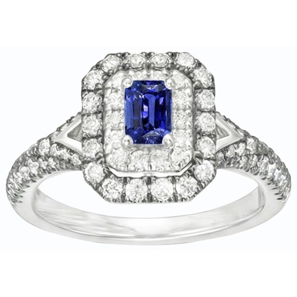 Natural Real ( Not Lab Grown )  Gemstone Double Halo Emerald Ceylon Sapphire Ring 3.50 Carats