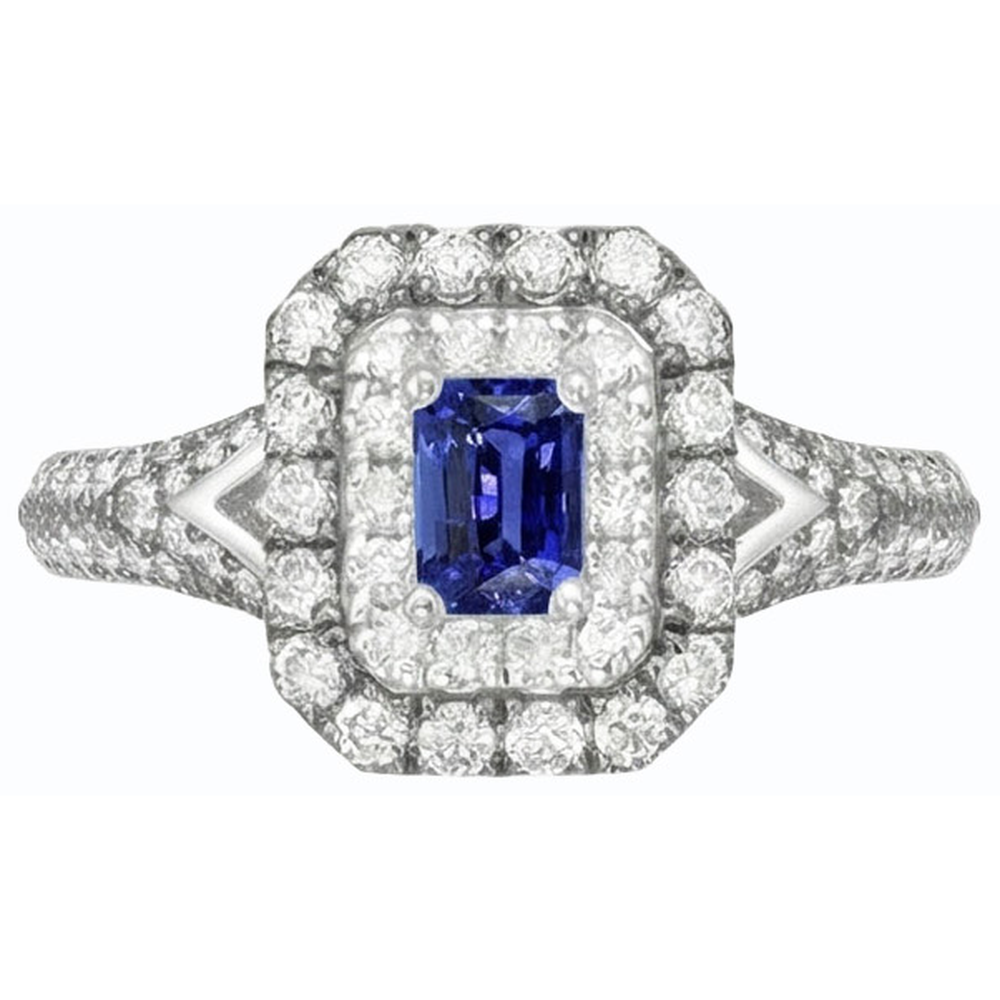 Natural Real ( Not Lab Grown )  Gemstone Double Halo Emerald Ceylon Sapphire Ring 3.50 Carats