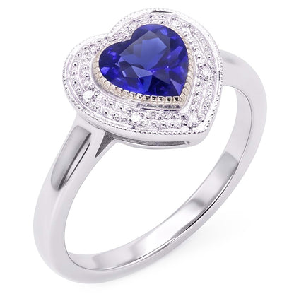 Natural Real ( Not Lab Grown )  Gemstone Engagement Halo Ring Heart Sri Lankan Sapphire 2 Carats