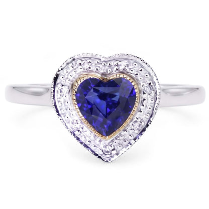 Natural Real ( Not Lab Grown )  Gemstone Engagement Halo Ring Heart Sri Lankan Sapphire 2 Carats