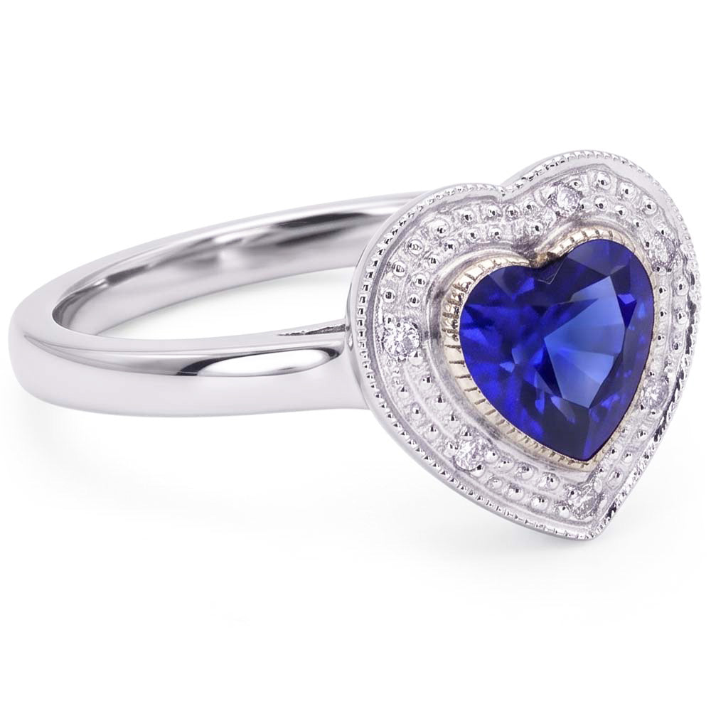 Natural Real ( Not Lab Grown )  Gemstone Engagement Halo Ring Heart Sri Lankan Sapphire 2 Carats