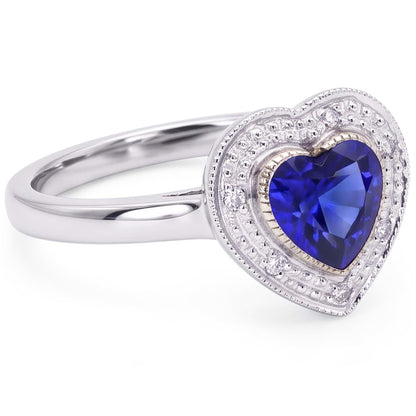 Natural Real ( Not Lab Grown )  Gemstone Engagement Halo Ring Heart Sri Lankan Sapphire 2 Carats