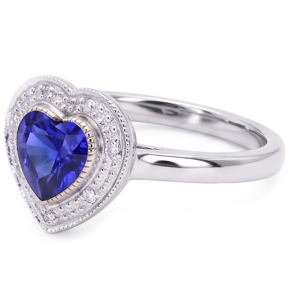 Natural Real ( Not Lab Grown )  Gemstone Engagement Halo Ring Heart Sri Lankan Sapphire 2 Carats